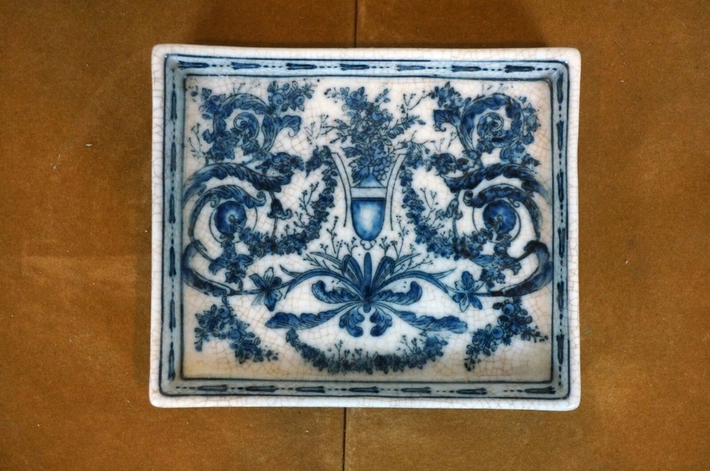 United Wilson Blue & White Rectangular Planter & Underplate Cache Pot Vase 6"