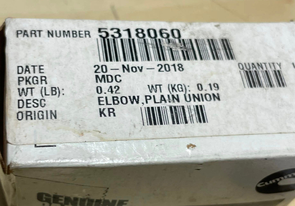 NEW Cummins 5318060 Plain Union Elbow