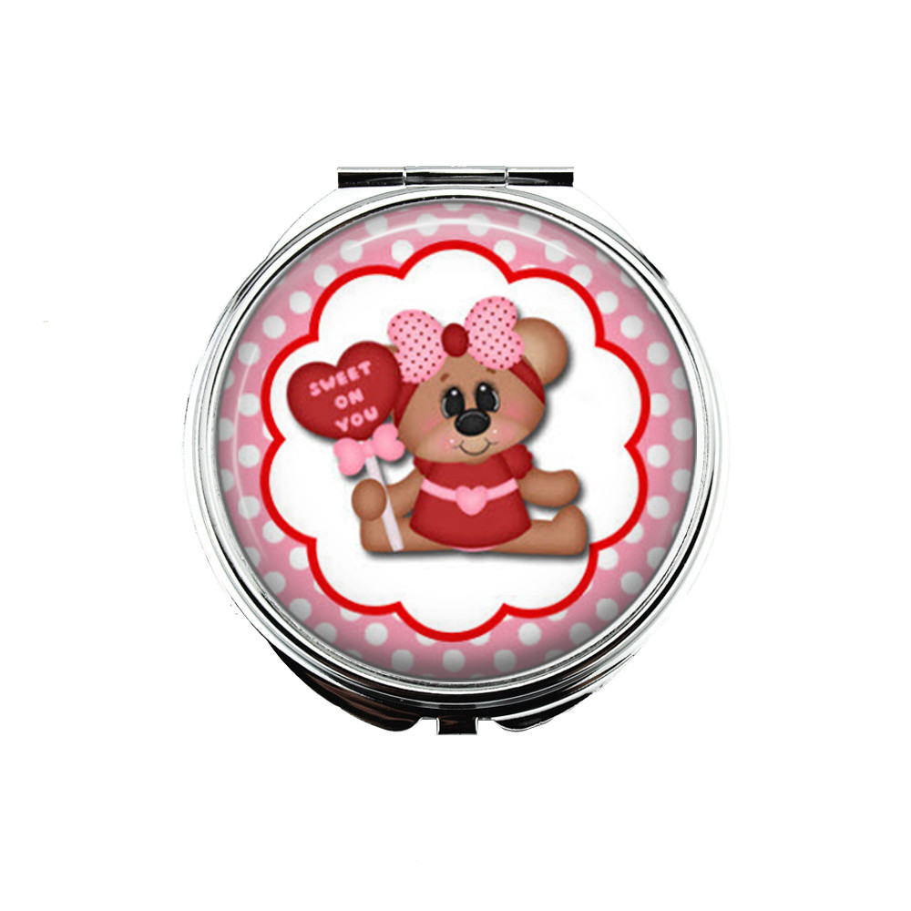 1 Valentine Day Portable Makeup Compact Double Magnifying Mirror !