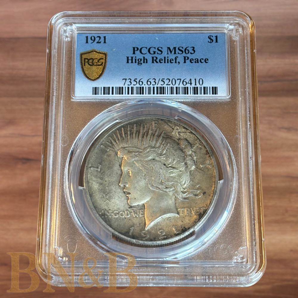 1921 Peace Dollar PCGS MS-63 High Relief Sharp Toning