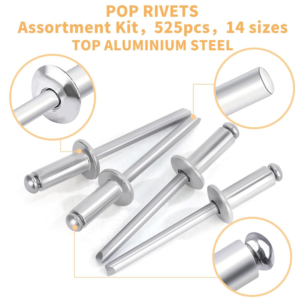 Pop Rivets, Pop Rivets Assortment Kit, Aluminum Rivets Kit, Pop Rivet Set Includ