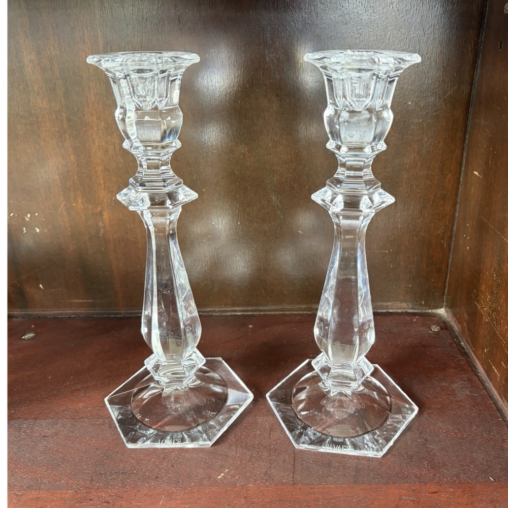 (2) Towle Crystal Hexagonal Decorative Candlesticks 10 inches