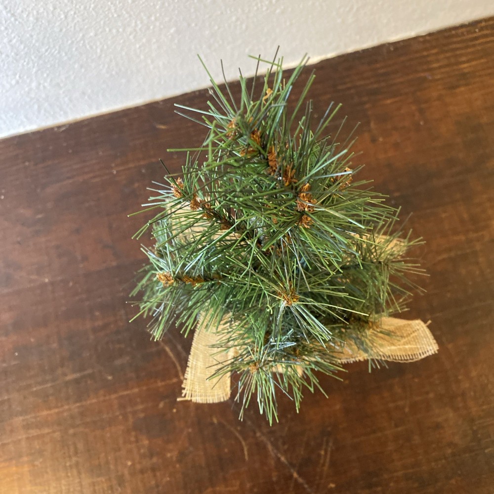 Approx 11” Christmas Tree With Burlap Bag Weighted Bottom Tabletop Tree