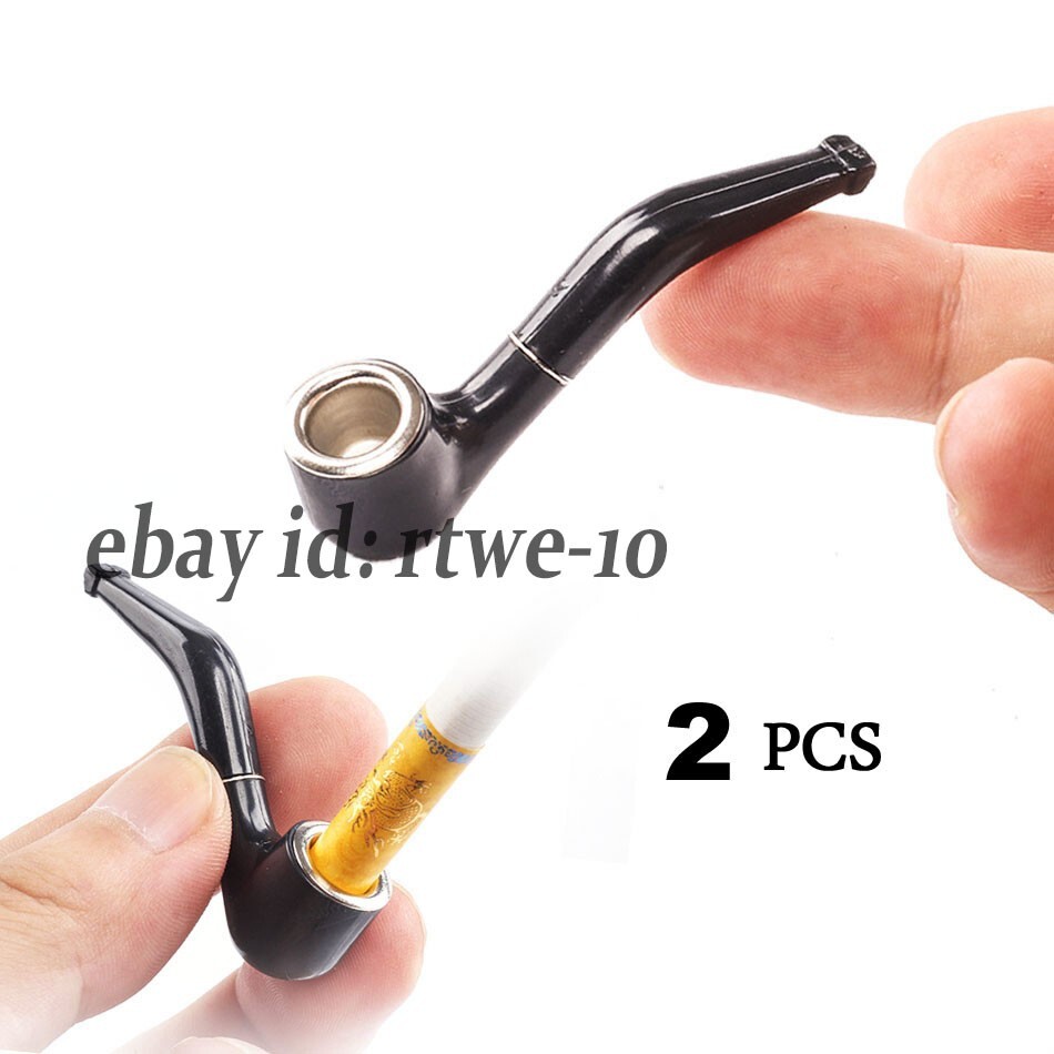 2 Pcs Creative Mini Cigarette Holder Mini Black Pipe Portable With Metal Inner