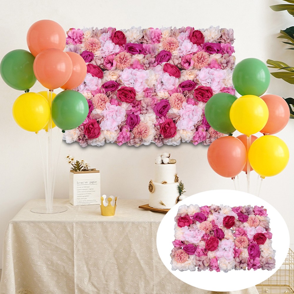 6Pcs Artificial Flower Wall Panels Fuchsia Rose Backdrop Wedding Decor 40*60cm