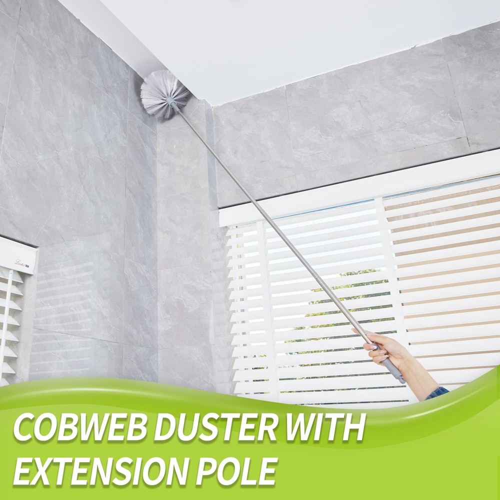 Cobweb Duster with Extension Pole, Spider Web Brush & Ceiling Cleaning Kit, 1...