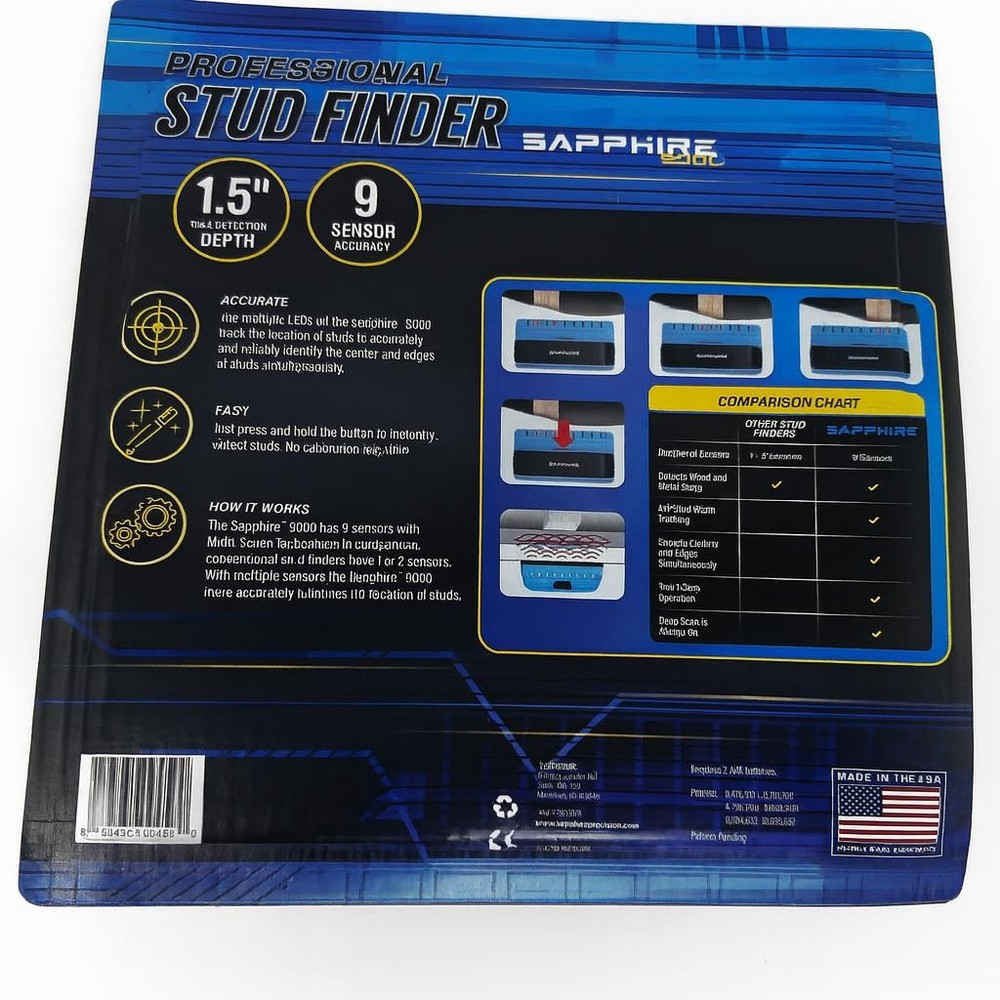 Sapphire 9000 Stud Finder Generic Blue Wall Scanner Tool