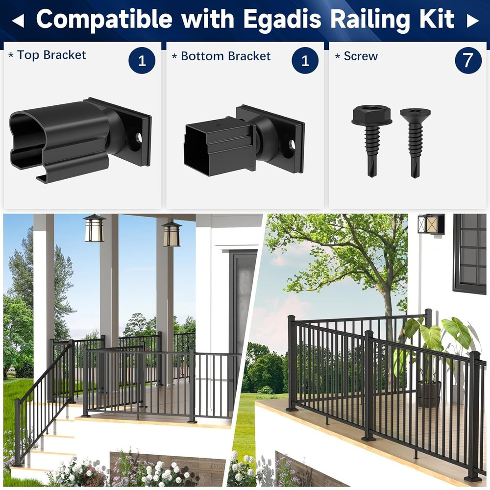 2 Pack Aluminum Adjustable Railing Bracket, Deck Railing Bracket Connector, Blac