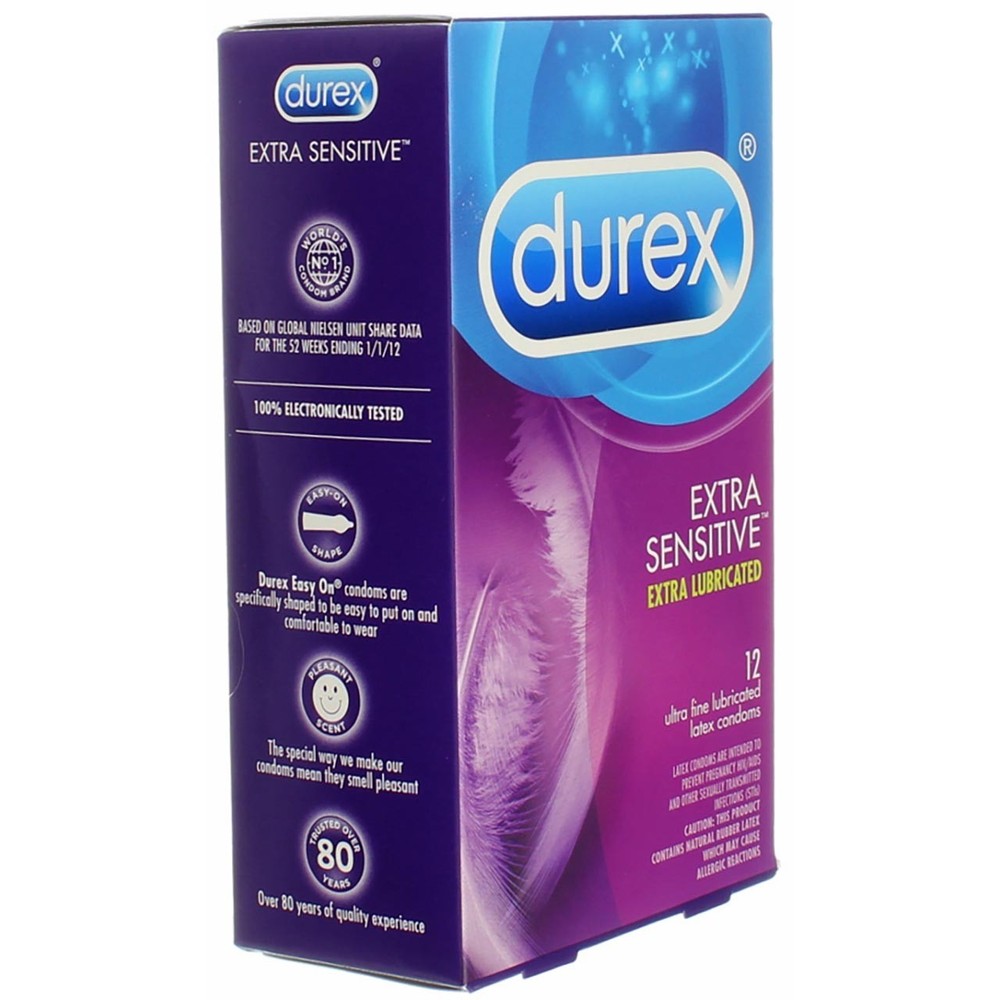 4 Pack Durex Extra Sensitive Extra Lubricated Latex Condoms, 12 Ct