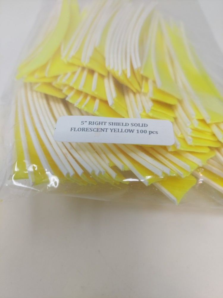 100pk Bullseye Archery Feathers 5" Right Wing: Shield Solid Fluorescent Yellow