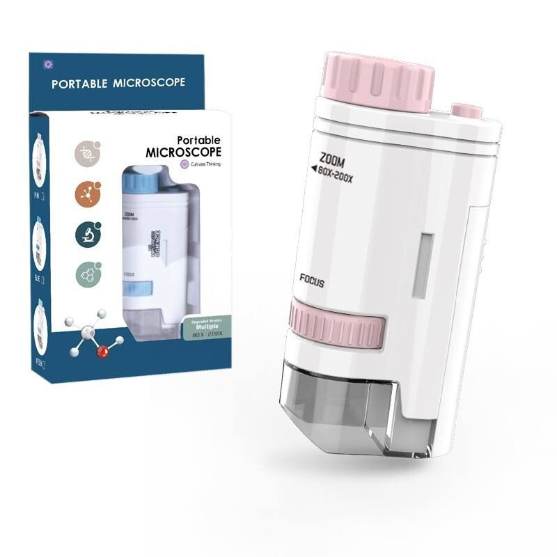 Pocket Handheld Miniscope 80X-200X Portable Microscope with LED Light for Learn