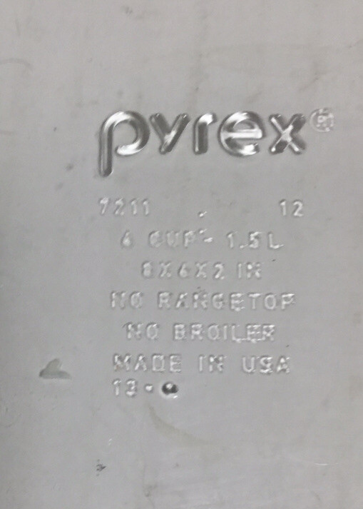 Pyrex #7211 - 6 Cups, 1.5L- 8x6x2 - Clear Baking Dish Rectangle Ovenware