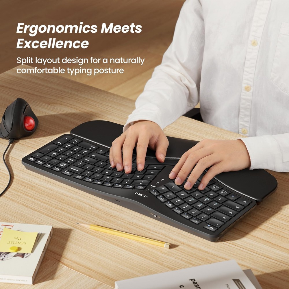 Nulea Wireless Ergonomic Keyboard, Split Keyboard with Cushioned Wrist Rest, ...