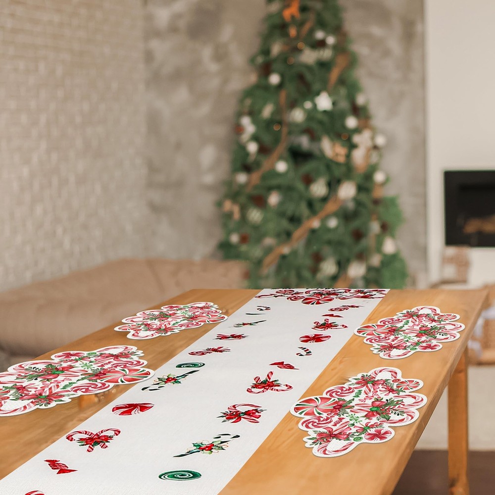 7 Pcs Table Runner Placemat - 13 x 72 Inch Candy Table Runner 6 Candy Place...