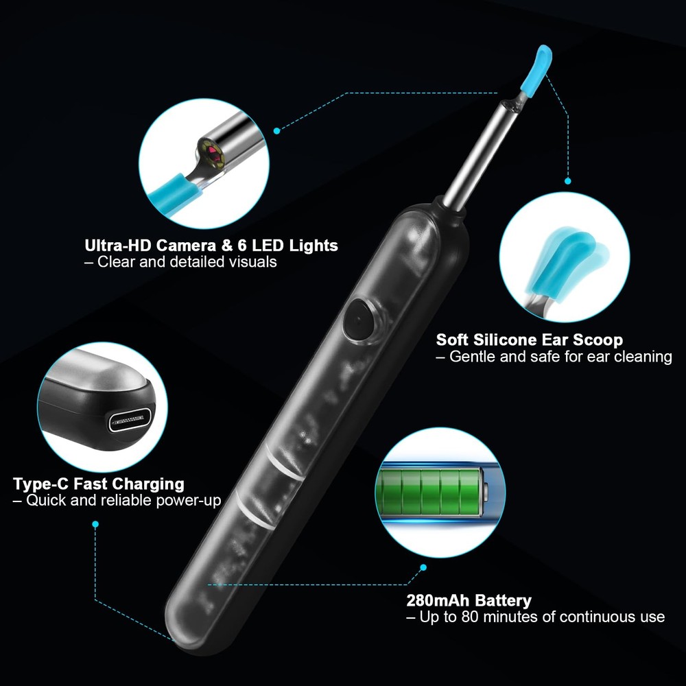 FoxSync 5MP 2560x1920 HD Ear Wax Removal Tool with Camera – Includes...