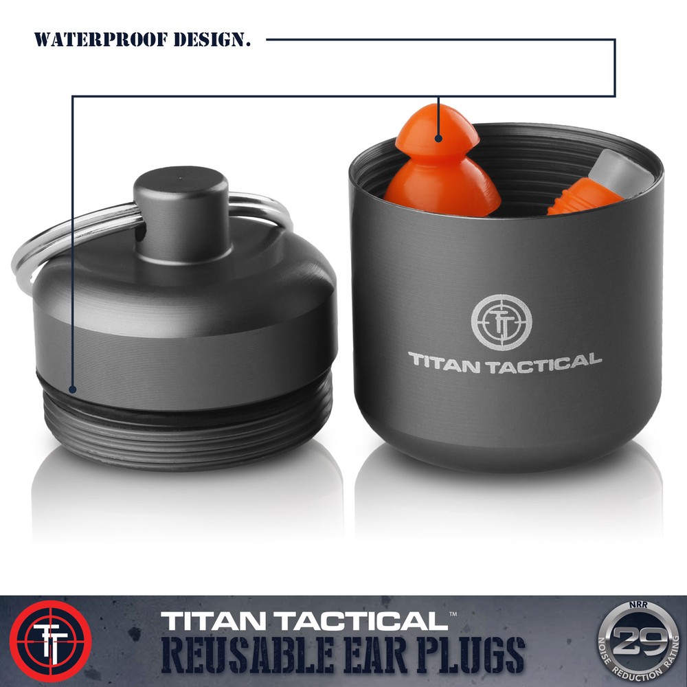 Titan Tactical 29NRR Reusable Shooting Ear Plugs w/ Removable Filter + Case