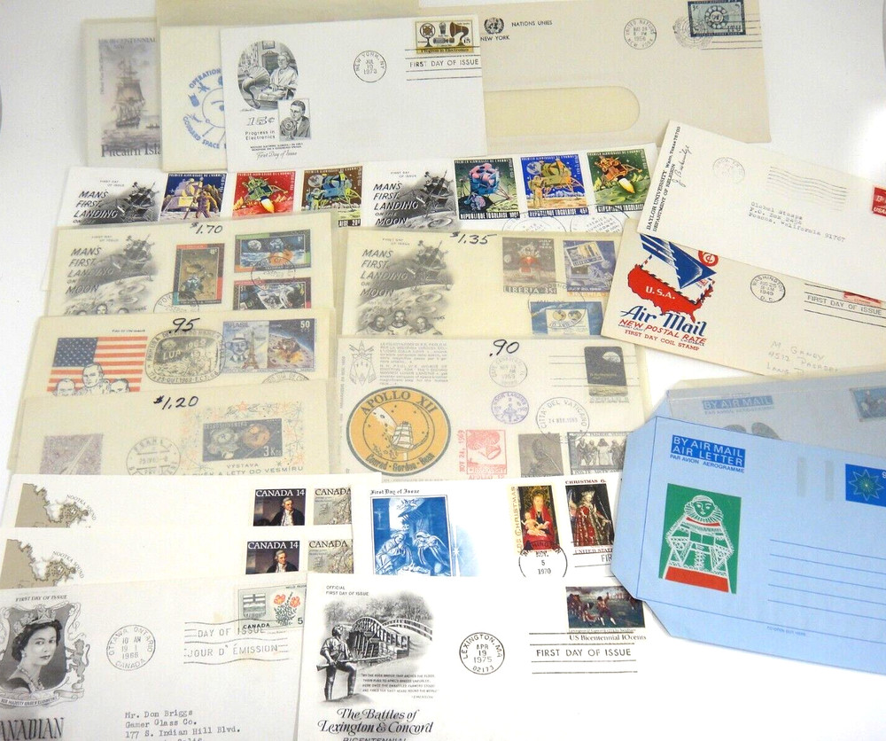 First Day Cover Issue Cachets Stamps Space UN Bi-Centennial Electronics Lot 22