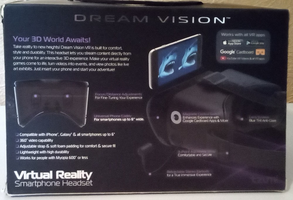 TZUMI Dream Vision Virtual Reality Smartphone Headset 4586B IOS Android Black