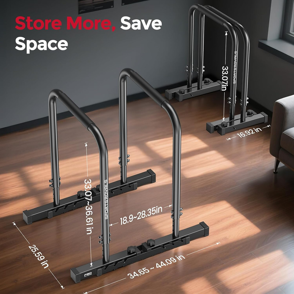 Adjustable Dip Bar Station, Heavy Duty Parallette & Parallel Bars, 400LBS Stable