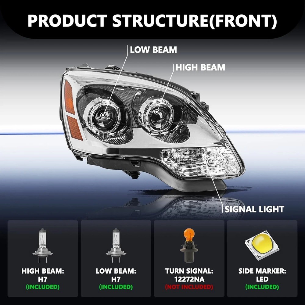 Headlight Assembly Compatible with 2007-2012 GMC Acadia Factory Halogen Type OE
