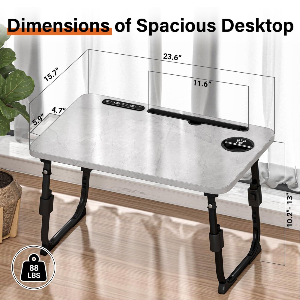 Laptop Desk for Bed Height Adjustable Lap Table USB Storage Drawer Black Tray