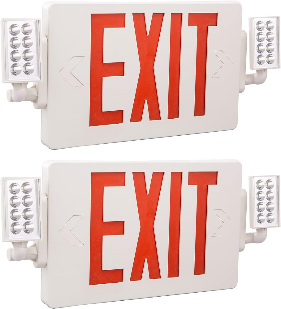 UL Listed LED Red Exit Sign Combo with Battery Backup - 2 Pack