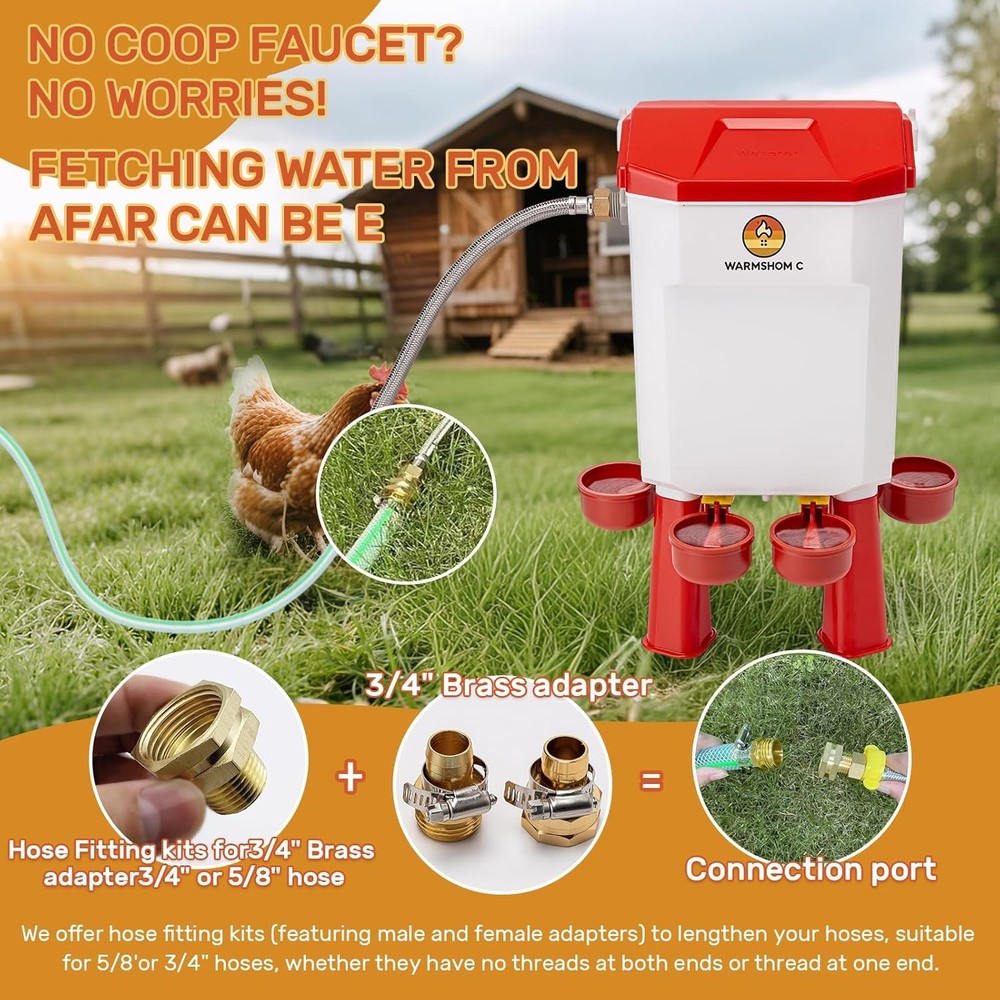 Automatic Chicken Waterer,Float-Controlled Large Watering System with Stainless