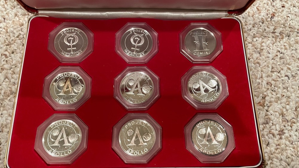 9oz silver Space medals, Mercury, Gemini, Apollo, with box, Spacecraft Medals