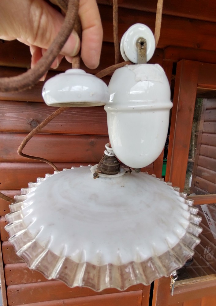 Antique Rise and Fall Pendant Light Art Deco Ceramic