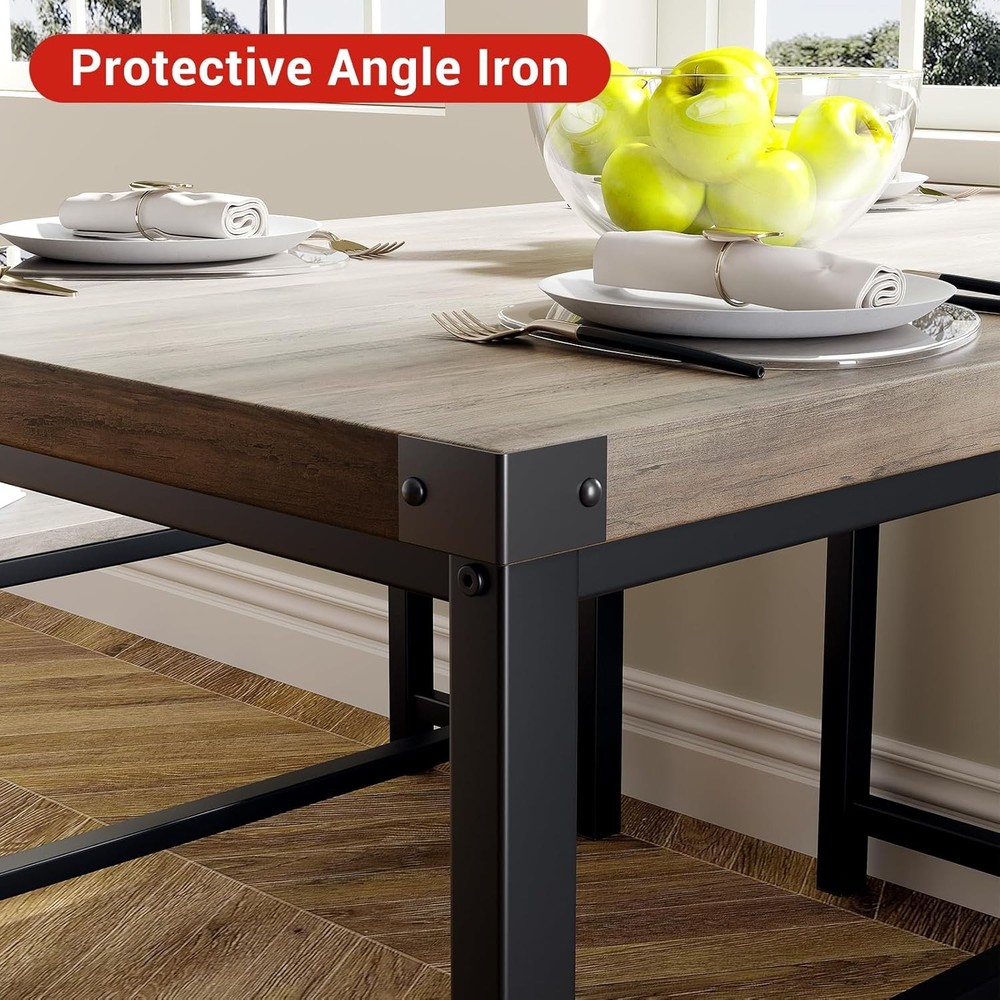 Industrial Dining Table Bench Set, MDF Metal 3 Piece for Kitchen Small Space