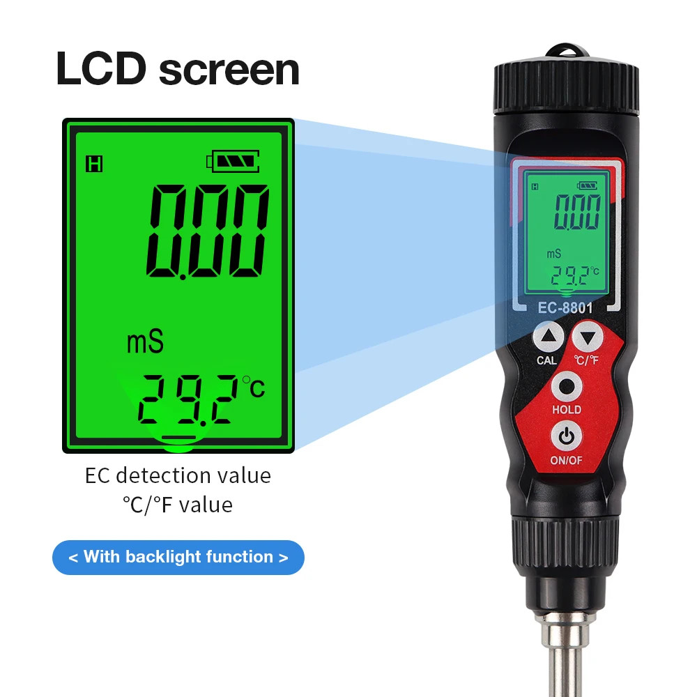 EC Temp Soil Tester Detector Electrical Conductivity Meter Agricultural Analyzer