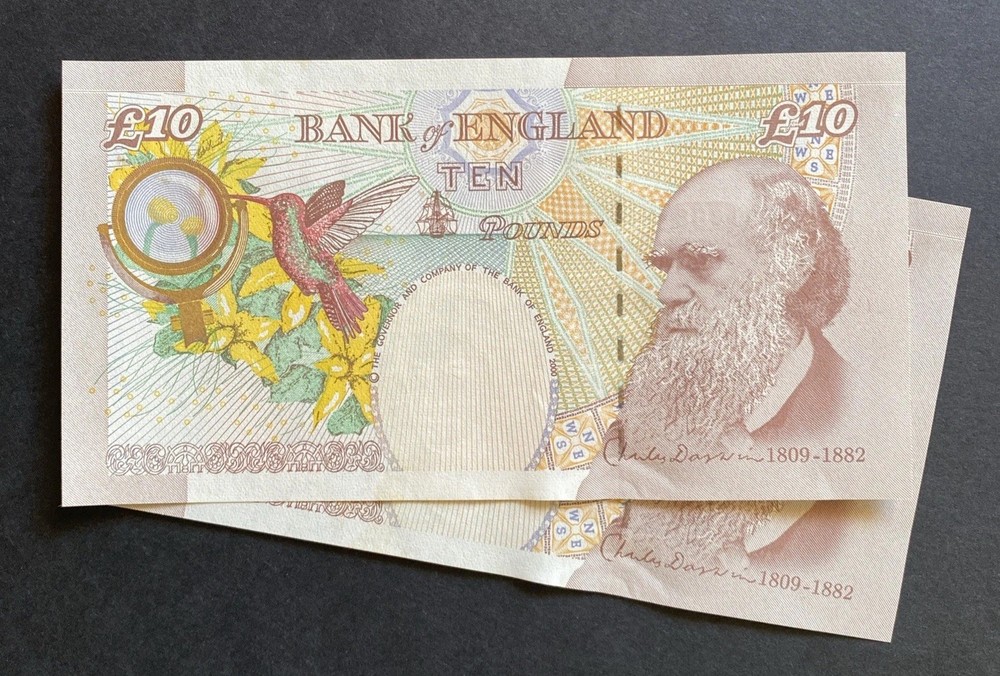 £10 Chris Salmon Consecutive Pair Mint Uncirculated Prefix KC06 Darwin Notes,