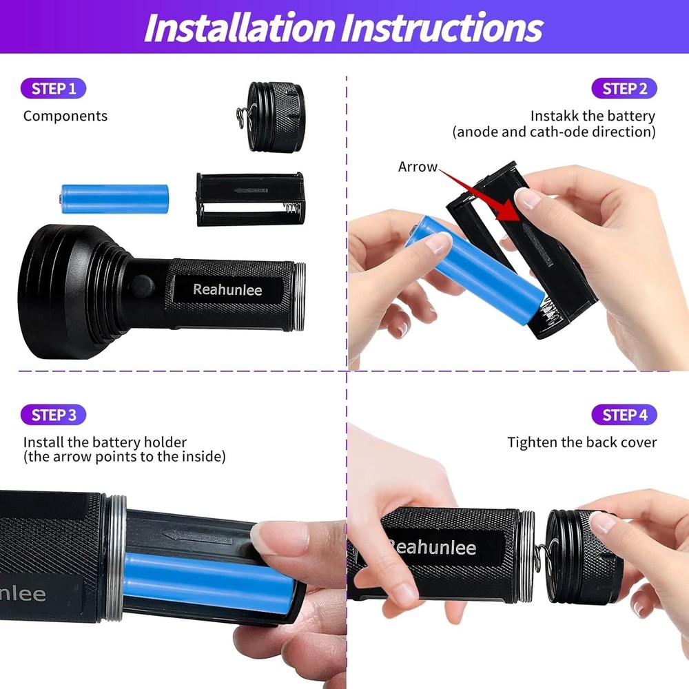 Professional UV Leak Detector Flashlight - 68 LEDs, Includes Glasses, 20 Hours