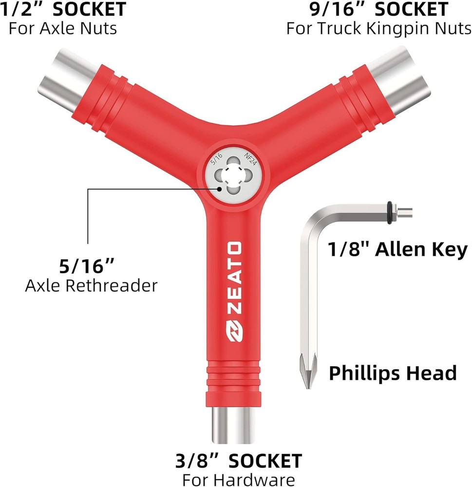 Multi-Functional Skateboard Tool with T-Type Allen Key & Phillips Screwdriver
