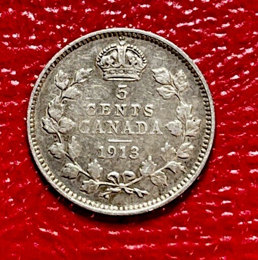 1913 Canada 5 Cent Silver World Coin. ENN Coins
