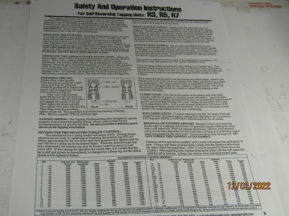 Tapmatic R5 Reversible Tapping Attachment,5/8" Shank,2 collets,Wrenches