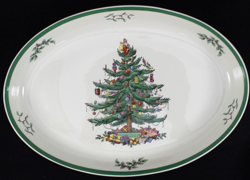Spode Christmas Tree Green 14 Inch Oval Baker