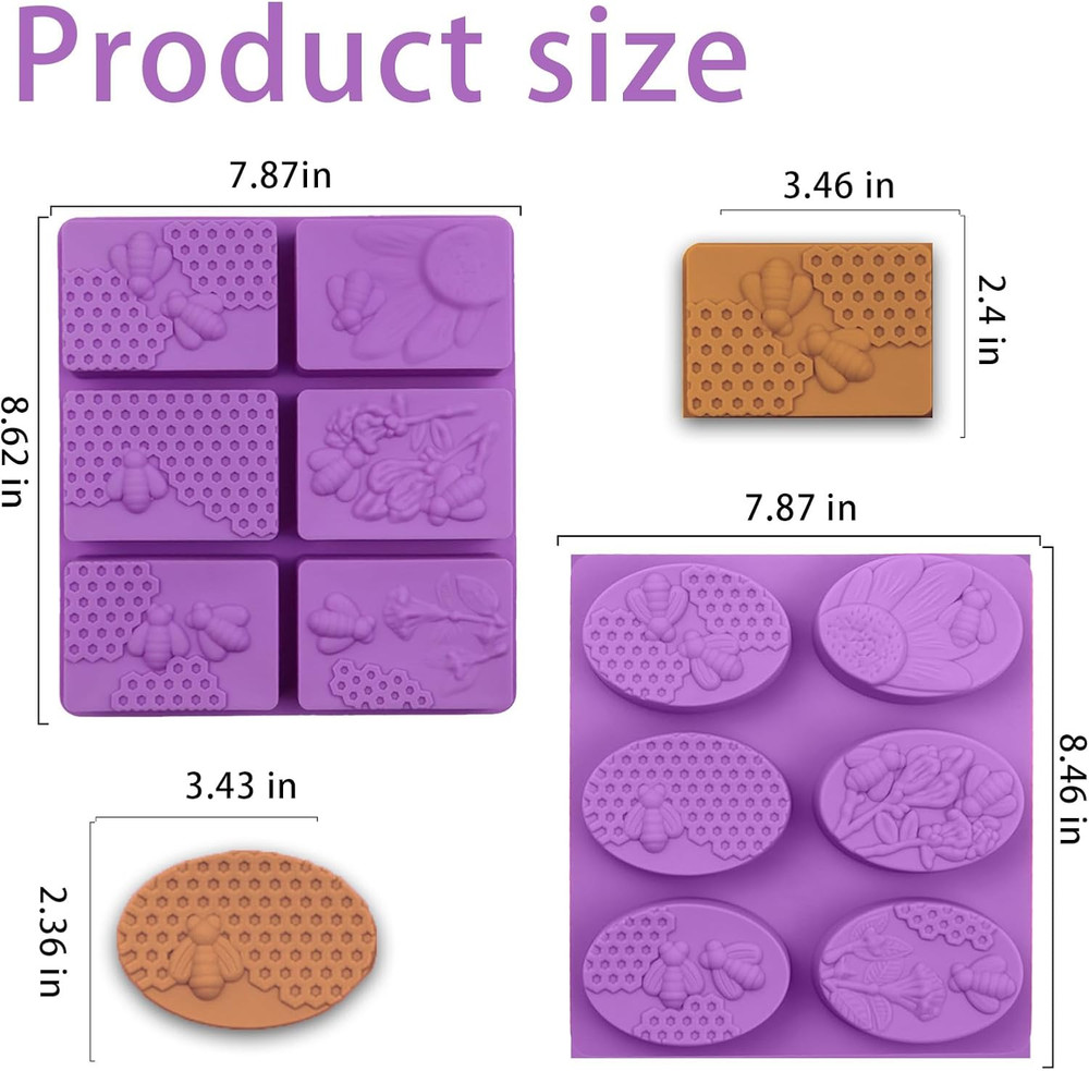 3-Pack Molds, 6 Rectangular Silicone Soap Molds, Including Honeycomb Silicone So