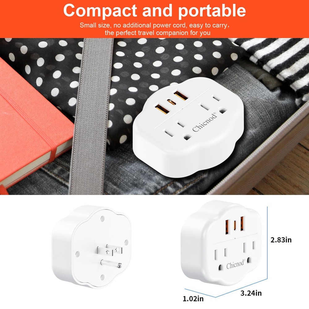 5 in 1 Wall Outlet Extender with USB & Type-C, Surge Protector, 2 AC Outlets,...