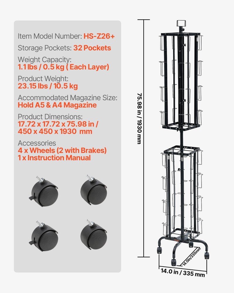 Greeting Cards Display Rack,32 Pockets Rotating Postcard Brochure Display Stand,