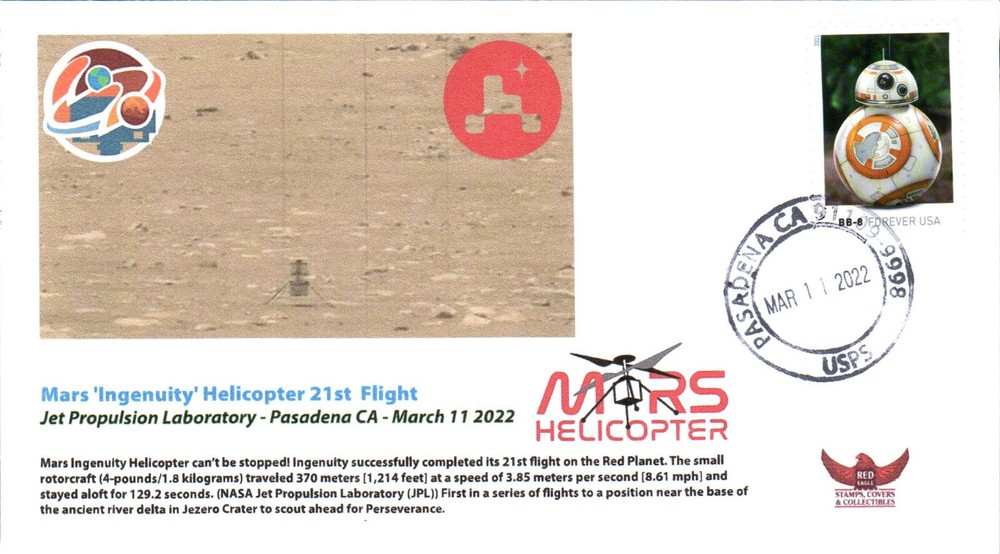 2022 Mars 'Ingenuity' Helicopter Twenty-First Flight Pasadena 11 March
