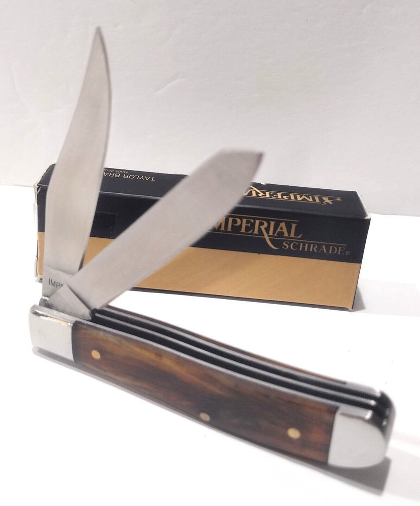 Imperial Schrade Amber Celluloid 2 Blade Medium Trapper Folding Pocket Knife
