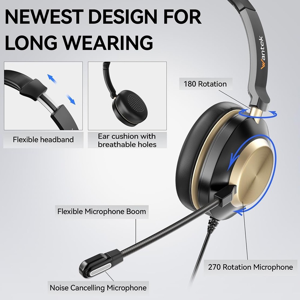 USB Computer Headset with Clear Chat Microphone Lightweight On Ear Wired Head
