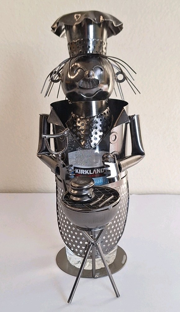 BBQ Master Grill Chef Metal Wine Bottle Holder Beer Holder