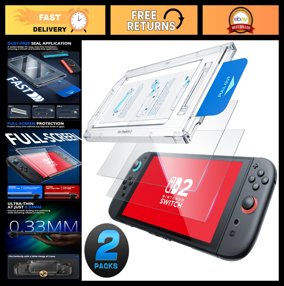 "2 Pack Tempered Glass Screen Protector for Nintendo Switch 2 - Ultra-Thin, HD C