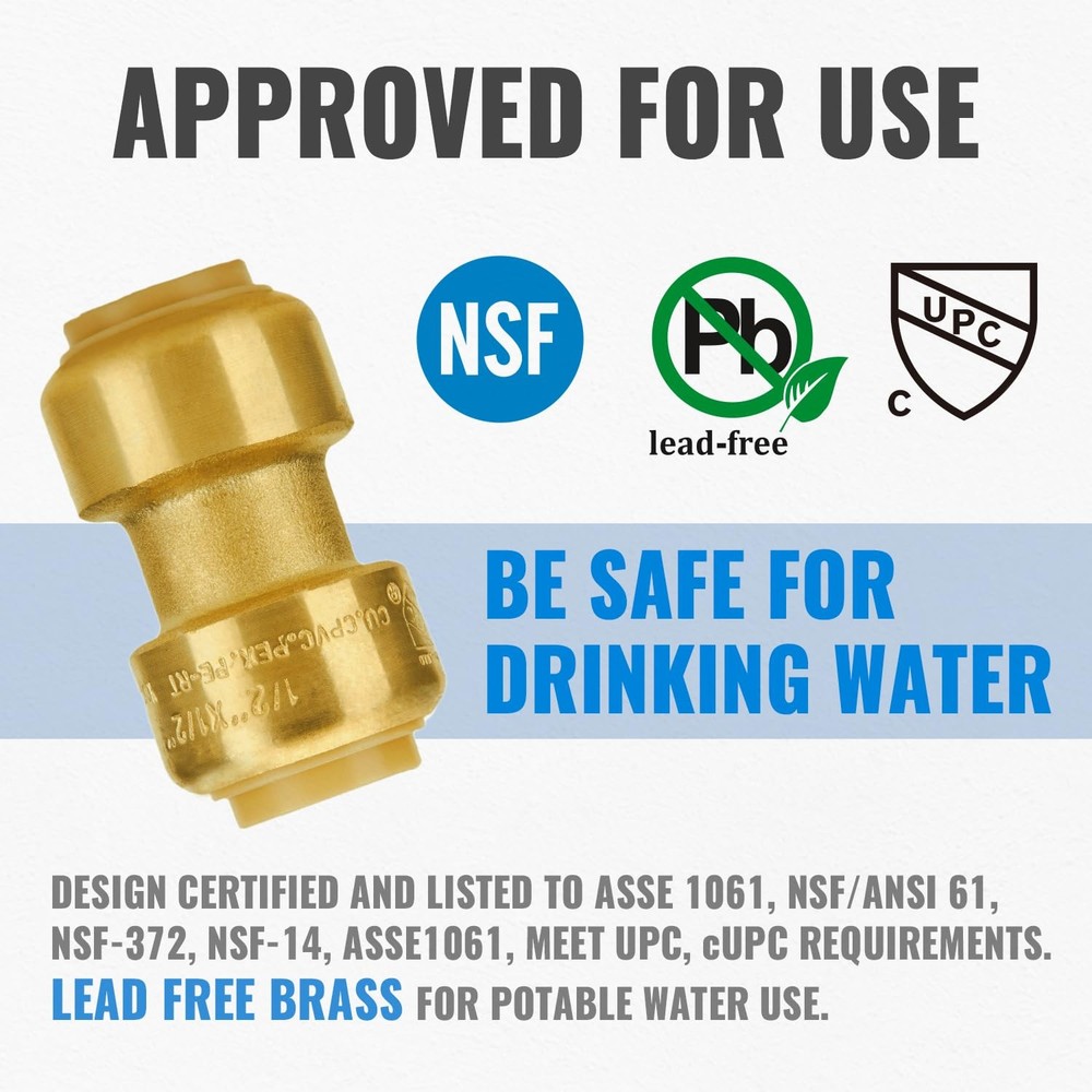 SUNGATOR 1/2 Inch Coupling, Push Pex Inch, Brass 12 Pack