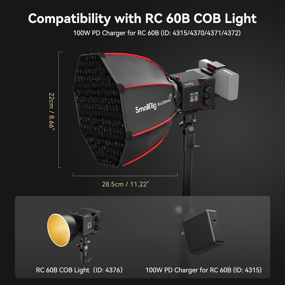 Lightweight Mini Parabolic Softbox for RC 60B COB Light - Enhanced Light Control