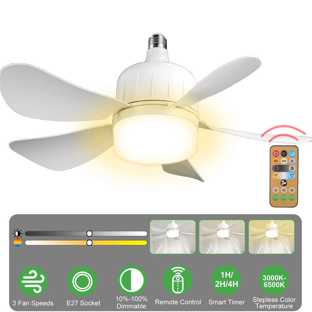 3-Speed Socket Fan Light with Remote & Socket 6 Blades Light Socket