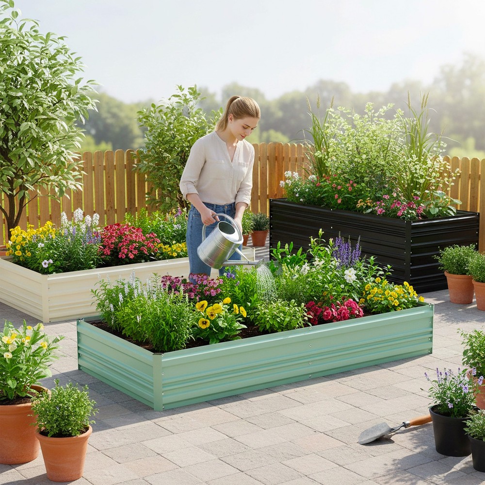 2Pack 7.5x4x1ft Outdoor Galvanized Raised Garden Beds Rust-Resistant Planter Box