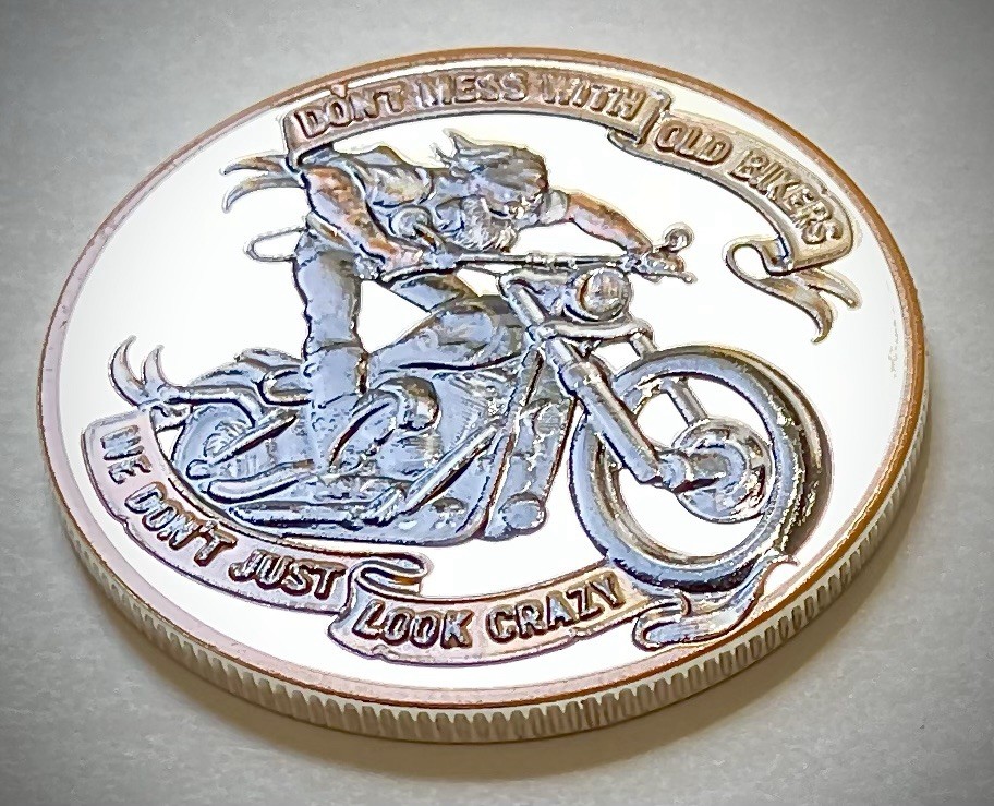 Grumpy Old Bikers Challenge Coin-3D-Silver Colored-Harley Davidson